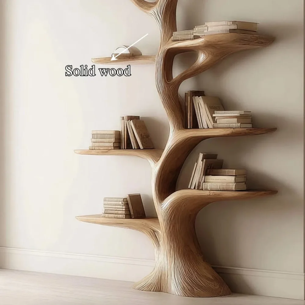 Custom Rustic Tree Bookshelf – Wall-Mounted Solid Wood Bookcase - Image 5