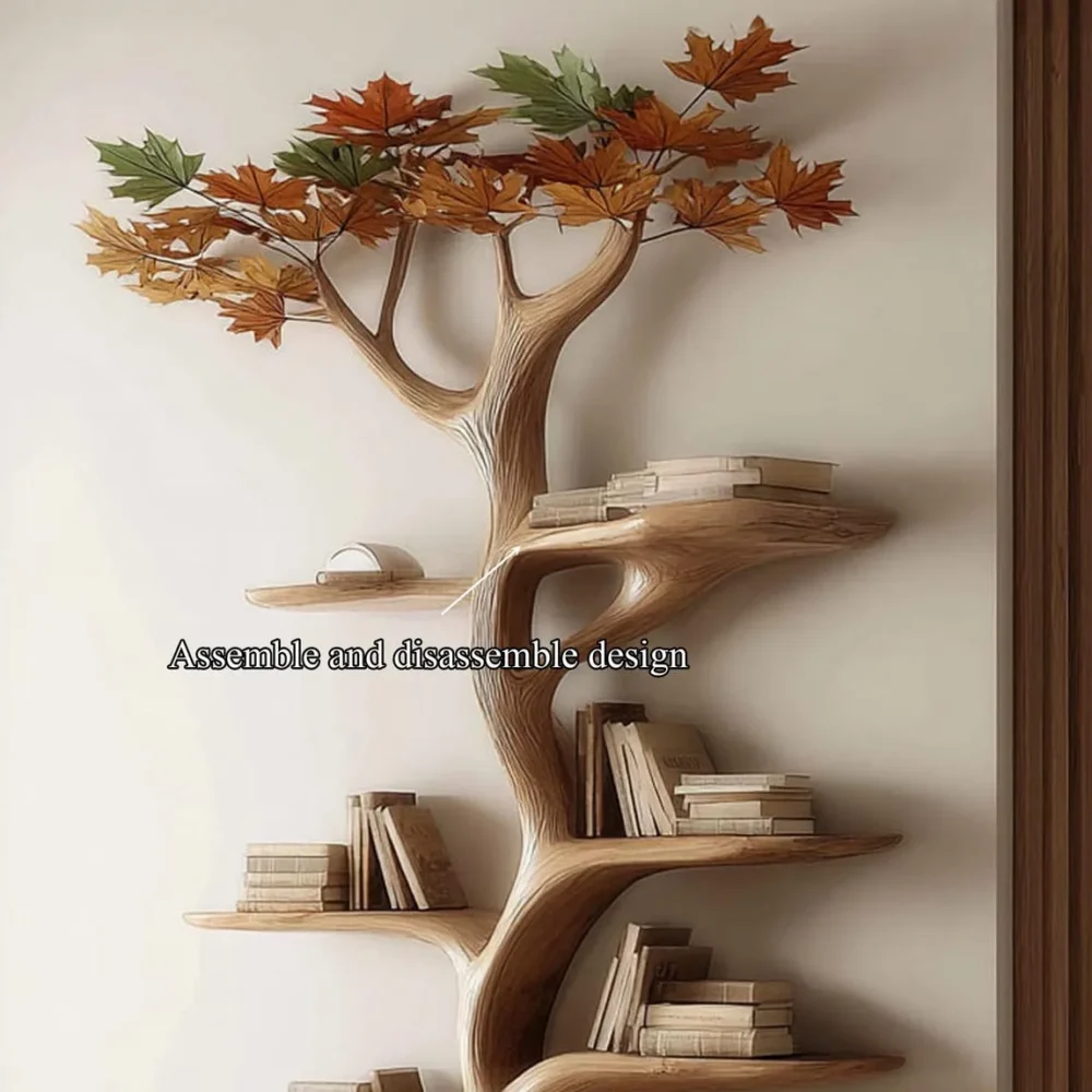 Custom Rustic Tree Bookshelf – Wall-Mounted Solid Wood Bookcase - Image 6