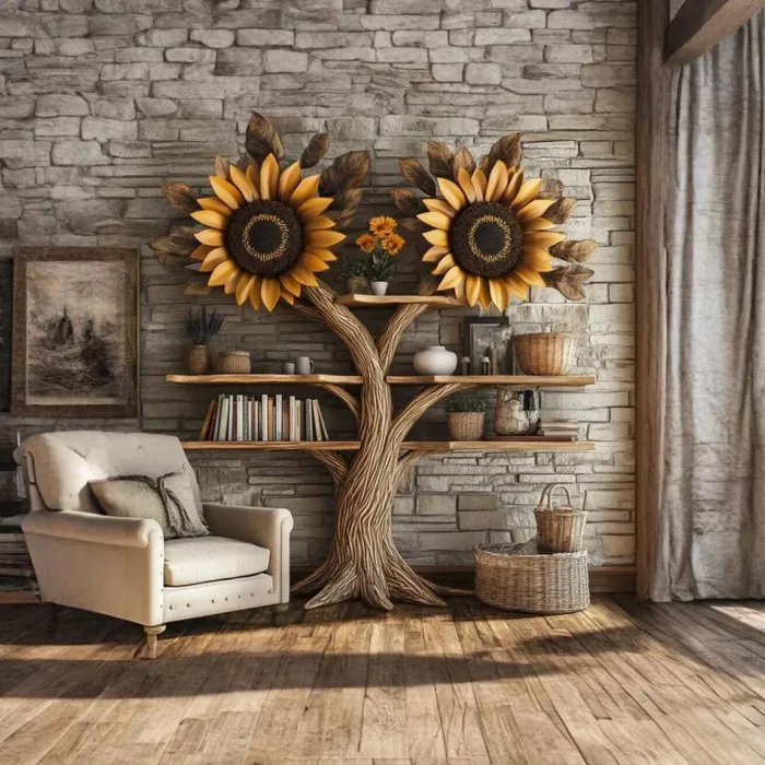 Slim Corner Tree Bookshelf – Floating Solid Wood Bookcase
