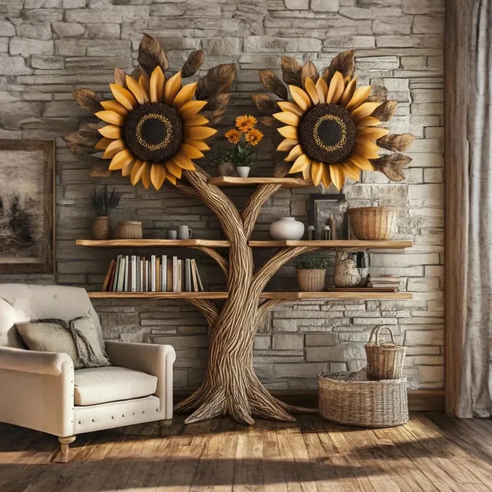 Slim Corner Tree Bookshelf – Floating Solid Wood Bookcase - Image 3