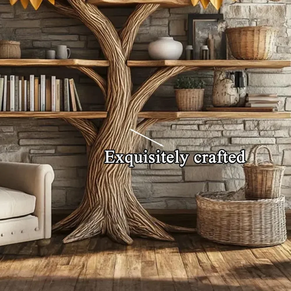 Slim Corner Tree Bookshelf – Floating Solid Wood Bookcase - Image 5