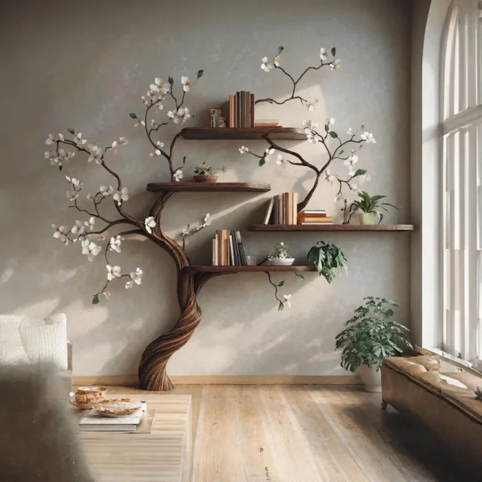 Custom Branch-Style Tree Bookcase – Montessori Kids Wall Shelf