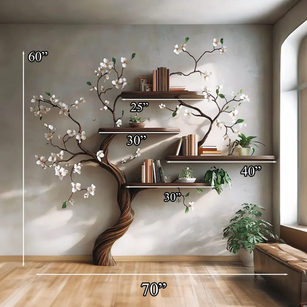 Custom Branch-Style Tree Bookcase – Montessori Kids Wall Shelf - Image 3