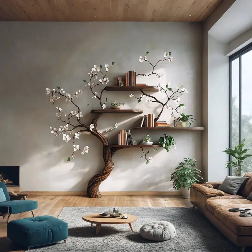 Custom Branch-Style Tree Bookcase – Montessori Kids Wall Shelf - Image 6
