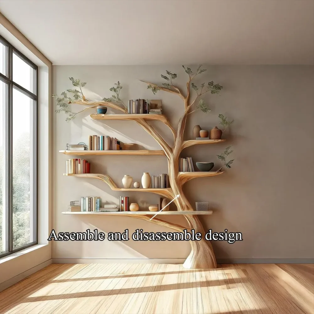 Rustic Wooden Tree Bookshelf – Wall-Mounted Bookcase Display - Image 6