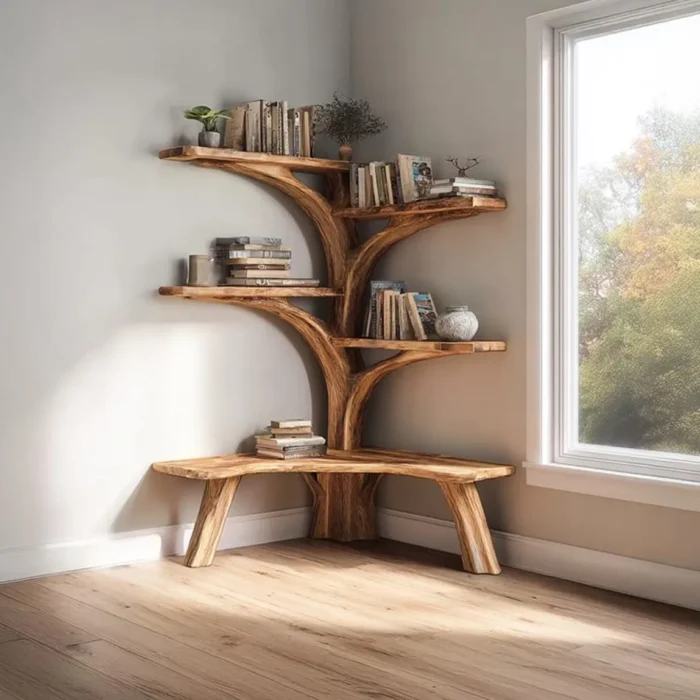 Driftwood Branch Corner Shelf – L-Shaped Wall Display