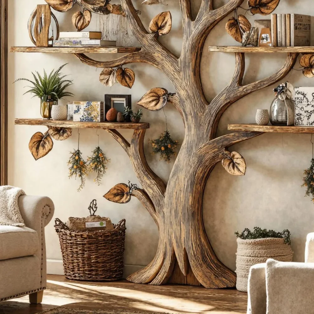 Sunflower Wooden Bookshelf – Wall-Mounted Floating Bookcase - Image 5