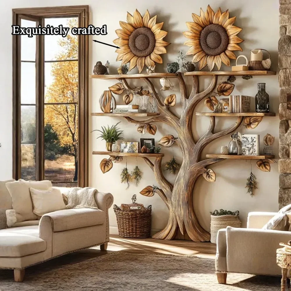 Sunflower Wooden Bookshelf – Wall-Mounted Floating Bookcase - Image 6