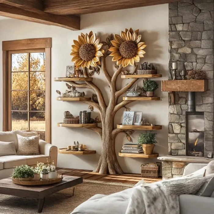Driftwood Tree Bookshelf – Corner Wall-Mounted Bookcase