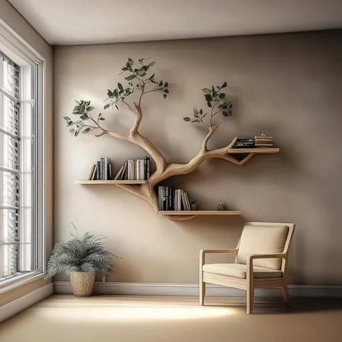 Custom Tree Bookcase – Small Solid Wood Floating Bookshelf