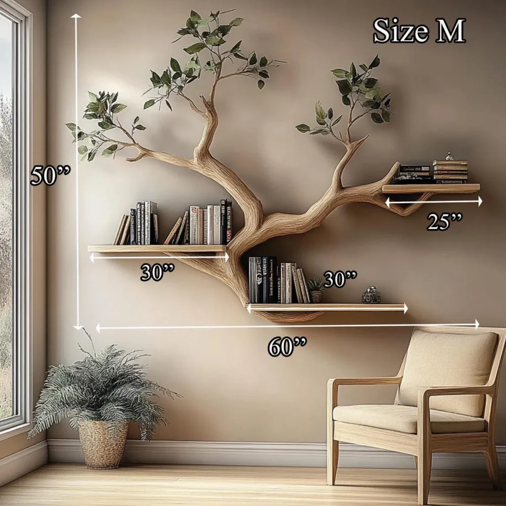 Custom Tree Bookcase – Small Solid Wood Floating Bookshelf - Image 4