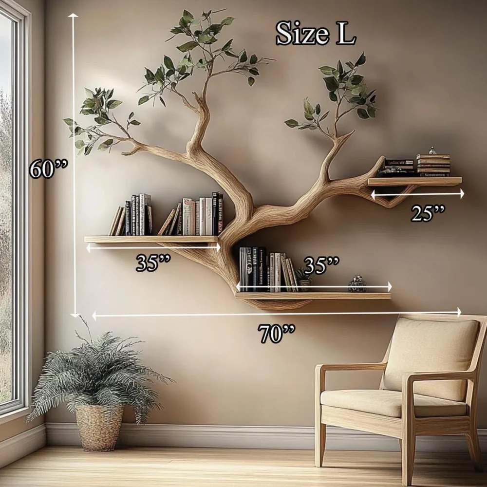 Custom Tree Bookcase – Small Solid Wood Floating Bookshelf - Image 5